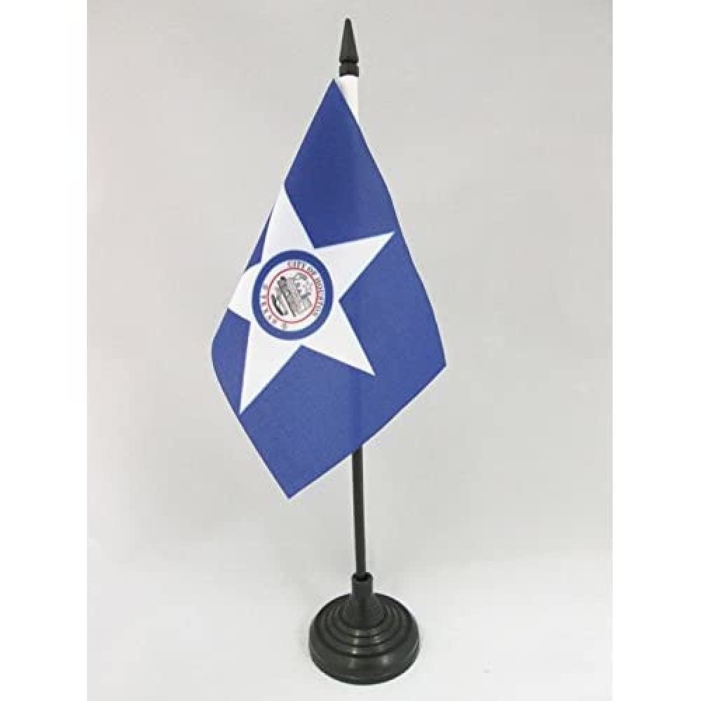 AZ FLAG - Houston Table Flag 4'' x 6'' - Houston city Office Mini Banner 100% Polyester 15 x 10 cm - Mini Desk Flag with 10'' Pole and Black Plastic Base