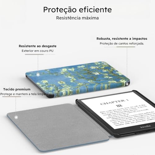 Capa Para Kindle Paperwhite 12ª Geração e Kindle Colorsoft 7 Polegadas (SA569P, SA568B, SA58CB, SA59CP) – Função Liga/Desliga - Fechamento Magnético - Sistema de Hibernação (Apricot Flower)