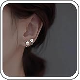 Andelaisi Boho Daisy Flower Tiny Hoop Earrings Daisy Flower Hoop Earrings Small Silver Huggie Hoop Earrings Flower Kawaii Cute Little Hoop Earrings Tiny Cuff Hoop Earrings for Women