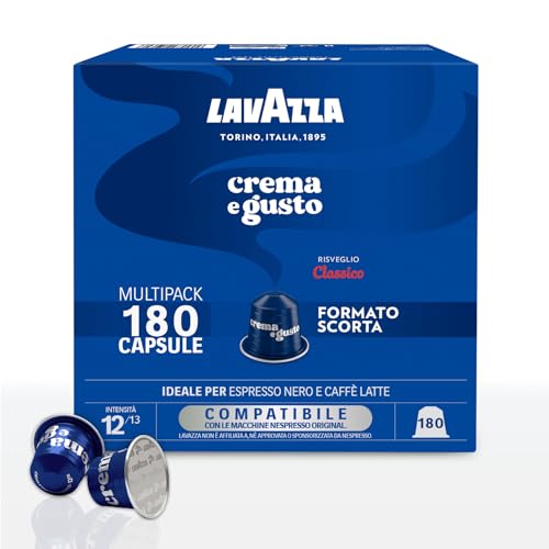 Lavazza, Classic cream and flavour, 180 aluminium capsules compatible with original Nespresso* machines, with notes of spice, chocolate and wood, arabica and robust, intensity 12/13, medium brown