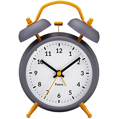 Fisura Analogue alarm clock without Tic-TAC with LED night light. Metal and ABS. Dimensions: 11.7 x 5.5 x 16. Dial of 9 cm (Grey)