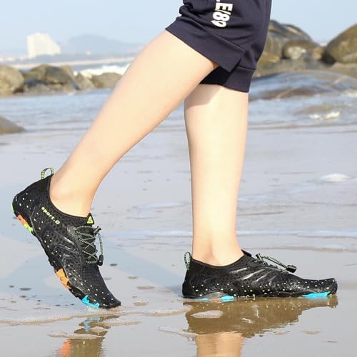 Escarpines Hombre Mujer Zapatillas de Agua Antideslizantes Zapatos de Agua Secado Rápido Zapatillas Playa Calzado para Natacion Surf Acuaticas Piscina St.1 Negro Gr.42 EU