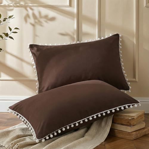 Dark Brown Pom Poms Pillowcases Standard Queen