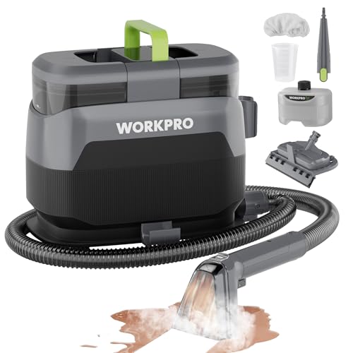 WORKPRO Shampouineuse et Nettoyeur Vapeur 4 en 1 pour Tapis et Tissus d’Ameublement avec Aspirateur Laveur 16 kPa, 4 Modes de Nettoyage, Nettoyeur Canapé Tissu, Matelas, Rideaux, Poils, Voiture