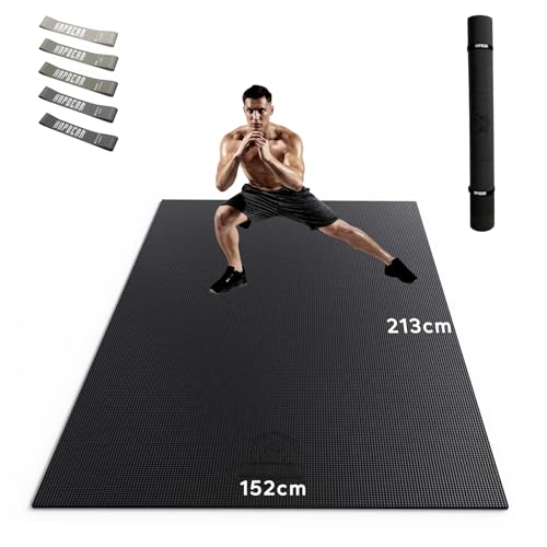 HAPBEAR Extra Groß Breit Sportmatte Fitnessmatte Rutschfest-Yogamatte XXL 213cm x 152cm x 8mm Dicke, Hoher Dichte Ultra Haltbar PVC, Gymnastikmatte mit Fitnessb