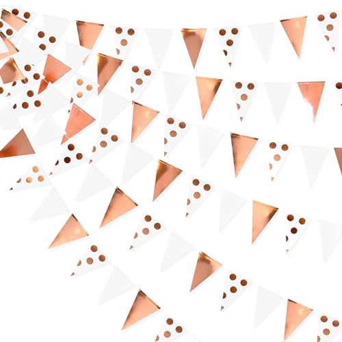 30Ft Rose Gold Polka Dot Pennant Banner Paper Circle Dot Triangle Flag Bunting Garland Streamer for Wedding Baby Bridal Shower Birthday Bachelorette Engagement Christmas Holiday Xmas Party Decorations