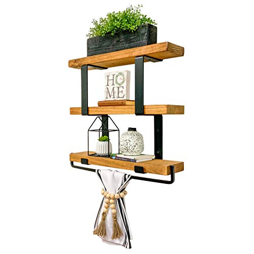 Del Hutson Designs Industrial 3Tier Floating Shelf with Towel Bar (24