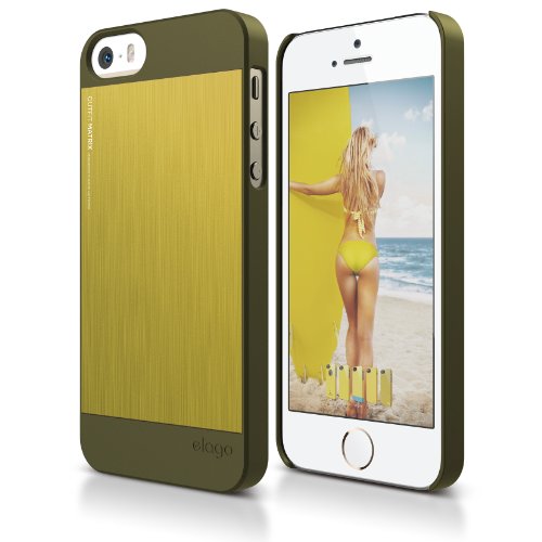 iPhone SE Case, elago Outfit MATRIX Aluminum and Polycarbonate Dual Case for the iPhone SE/5/5S - eco friendly Retail Packaging (Camo Green / Yellow) - Spark Design Award