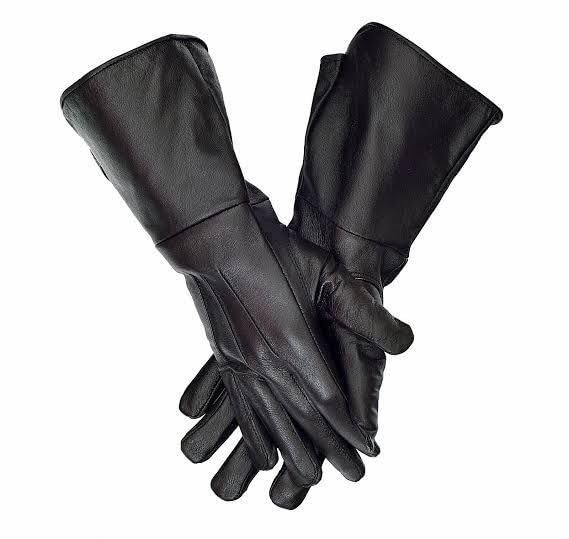 Glamtron Hand Made Leather Medieval Renaissance Gauntlets Cosplay Long Arm Cuff Costume Gloves (Black, S)