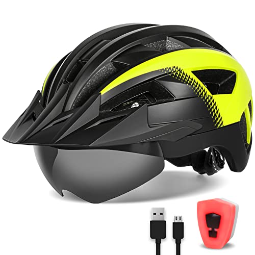 FUNWICT Fahrradhelm mit Visier für Herren Damen, Leichte Fahrradhelm mit Magnetischem Brille und USB-Aufladung LED Licht, Stylisch Mountainbike Helm (