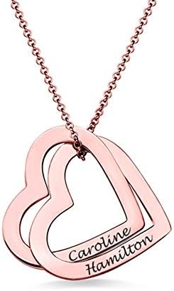 Grancey Couple Name Necklace Personalized with Heart Shape- Double Open Heart Necklace for Girlfriend Boyfriend Lover Him Her
