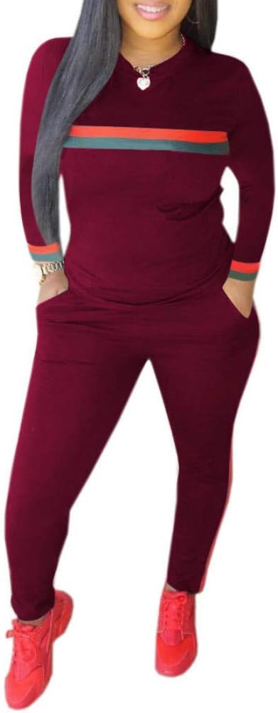 Ybenlow Womens 2 Pieces Outfits Striped Long Sleeve Sweatshirts and Sweatpants Set Tracksuit