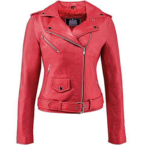 Urban Leather UR-192 Perfecto Clásico para Damas, Rojo, Talla S