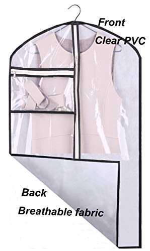 KIMBORA Hanging Garment Bags for Closet Clothes Storage Clear Dust Covers Breathable Light weight Suit Bags with Accessories Zipper Pocket (White, 5) - Thumbnail 2