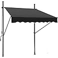 JEKITO Manual Retractable Awning – 78” Non-Screw Outdoor Sun Shade – Adjustable Pergola Shade Cover with UV Protection – 100% Polyester Made Outdoor Canopy – Ideal for Any Window or Door Black