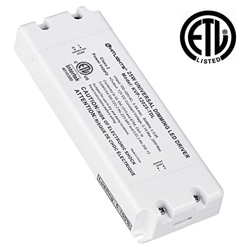HitLights 25 Watt Dimmable Driver, Electric LED Driver - 110V AC-12V DC Transformer. Compatible with Lutron, Leviton and More for LED Strip Lights, Constant Voltage LED Products