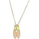Dtja Dainty CZ Cicada Insect Pendant Necklace for Women 14K Gold Plated Delicate Round Green Stone Crystal Animal Charms Link Chain Necklaces Adjustable Birthday Holiday Jewelry Gift 18inch