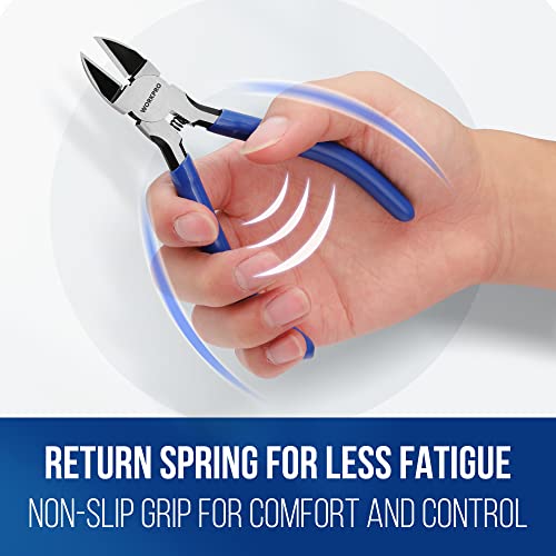 WORKPRO 2 Pack Wire Cutters, 6 Inch Precision Flush Cutters, Spring Loaded Side Cutting Pliers, Sharp Diagonal Cutters for Crafts, Jewelry Making, Electronics