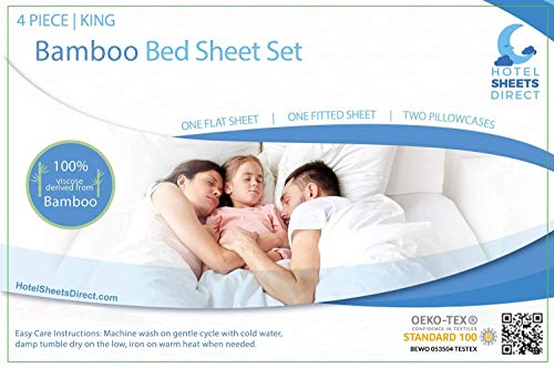 Hotel-Sheets-Direct-Bamboo-Bed-Sheet-Set-100-Viscose-from-Bamboo-Sheet-Set-4-Piece-Set-Fitted-Flat-2-King-Size-Pillowcases-Cooling-Soft-as-Silk-Oeko-Tex-Certified-King-White