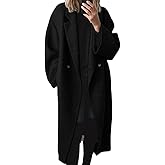 chouyatou Women's Winter Double Breasted Wool Coat Long Sleeve Notch Lapel Long Trench Coat