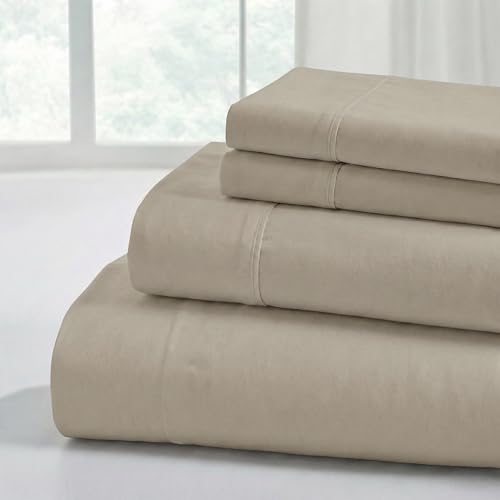 Modern Threads Soft Microfiber Solid Sheets - Luxurious Microfiber Bed Sheets - Includes Flat Sheet, Fitted Sheet with Deep Pockets, & Pillowcases Khaki Queen