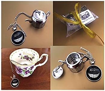 Alice in Wonderland Inspired Tea Infuser, Small Gift Set, Loose Tea Infuser, Mad Hatter Tea Party, Mini teapot, Tea Strainer, Cheshire cat (Earl Grey Tea Sample)