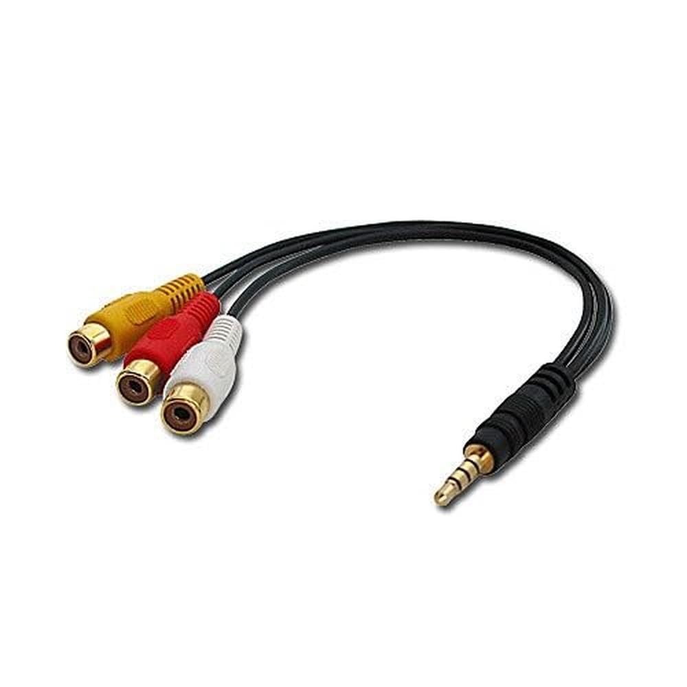 LINDY Audio video adapter (video + audio stereo) with 4-segment 3.5 mm male to 3x RCA female