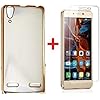 Tarkan Lenovo Vibe K5/ K5 PLUS Transparent Soft Silicon Flexible Electroplated Edges TPU Back Case Cover + Premium Tempered Glass screen Protector , Gold (Combo offer)