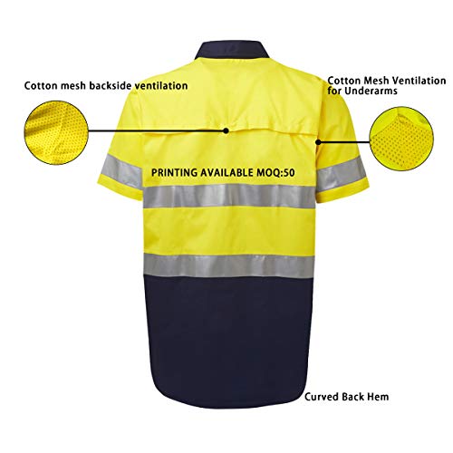 LANTERN FISH Men's Short-Sleeve Two-Tone Work Shirt| High Visibility Work Shirt|Mens Ansi Safety Cotton Shirts 2 Chest Pockets with Pen Divider X-Large