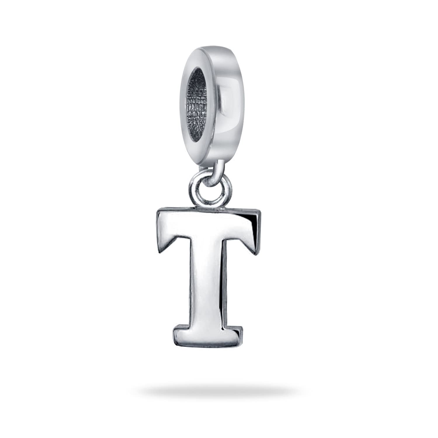 Bling Jewelry Personalized Gift Block Letter T Alphabet Initial Dangle Charm Bead For Women For Teen .925 Sterling Silver For European Bracelet