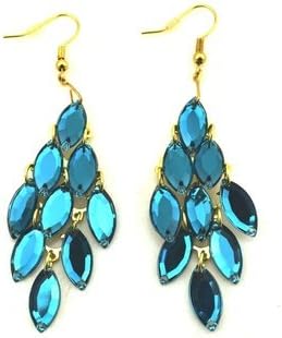 cytprimedesign Vintage Retro Blue Rhinestone Crystal Dangle Prancing Peacock Hook Earrings