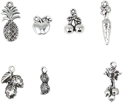 80pc/lot Mixed Vintage Antique Silver Apple,Peanuts, Carrots, Pineapple, Ice Cream Food Charms