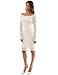 PattyBoutik Women's Tall Boat Neck Solid Three-Quarter-Sleeve Short Fitted Dress, Off-White, Large