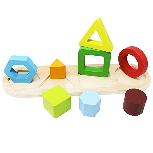 Toyssa Wooden Educational Sorting Stacking Toy Shapes Sorter Geometric Block Stack Sort Puzzle Board Games for Kids Baby Preschool Toddler - Thumbnail 5