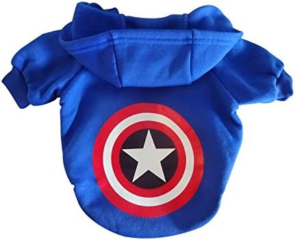 Captain America Cute Pet Hoodie Pet Clothing Superhero Dog Sweatshirt Soft Cotton Navy Blue Warm Pet Costume Puppy Clothes in 4 SIZES: S, M, L, XL for Small Puppy, Medium Sized Dogs &amp; Cats (Medium)