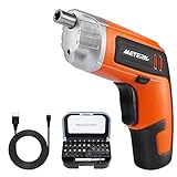 Cordless Electric Screwdriver Meterk Rechargeable Drill 3.6V 2000mAh MAX Torque 5N.m 30pcs Screw Bits, Drill Bit Extension Holder, USB Charging with LED Light