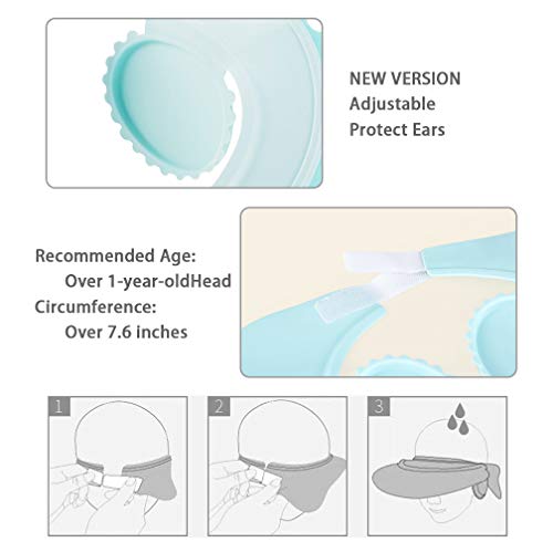 Maveek Baby Bathroom Safety Visor Caps Child Shower Cap，Adjustable Sticker, Comfortable, Soft, Safe, Waterproof & Elastic Ring Hat – for Showers, Bathing, Hair Cut, Pool, Beach, Toddlers(Pink&Green) - Thumbnail 4