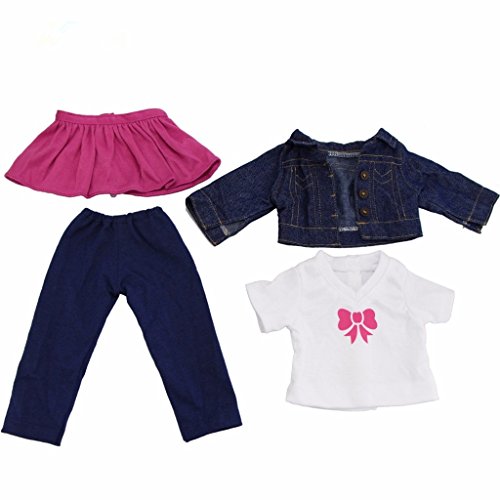 MonkeyJack 4 pieces Jeans Jacket Clothes For 18'' American Girl Doll Our Generation My Life Doll Shirt Tops W/ Outfits Dress Trousers Doll Accessories