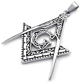 KONOV Mens Freemason Masonic Stainless Steel Pendant Necklace, Silver, 24 inch Chain