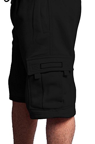 Victorious G-Style USA Men's Solid Fleece Cargo Shorts DFP1 - Black - 5X-Large