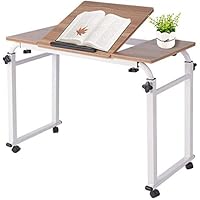 Cocoarm Rolling Overbed Table with Wheels, Adjustable Laptop Mobile Computer Desk Large Drifting Drawing Table with Heavy-Duty Metal Legs for Home Office Hospital, 31.5",Oak