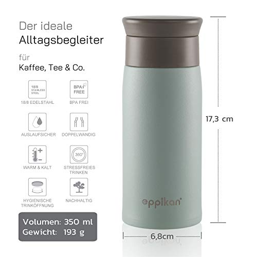 eppikan eppiToGo Edelstahl Thermobecher- Isolierbecher, Kaffee-to-go Becher, 350 ml, 500 ml Travel Mug, Autobecher, auslaufsicher mit hygienischer 360°-Trinköffnung (Powder Pink, 350 ml) – Bild 3