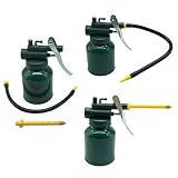 HEXIN Hand Pump Oil Can Tool, Pistol Oiler Can with 2 Spout Straight & Flexible - 8 oz. Capacity