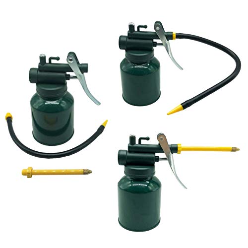 HEXIN Hand Pump Oil Can Tool, Pistol Oiler Can with 2 Spout Straight & Flexible - 8 oz. Capacity