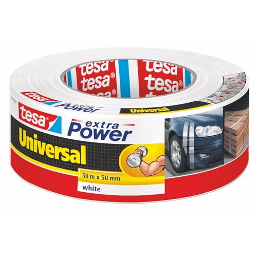 tesa extra Power Universal Duct Tape - Adhesive Tape with Extra Strong Hold and Versatile Use - For Repairs, Fastening, Sealing and More - White - 1 roll - 50 m x 50 mm