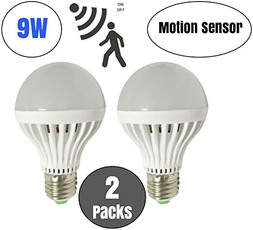 9W Upgraded Motion Activated Sensor LED Light Bulb. E26/E27 Bright Daylight Cool White.(2 Packs.) Radar Detection for Stairs, Patio, Front Door, Basement, Backyard by BestCircle