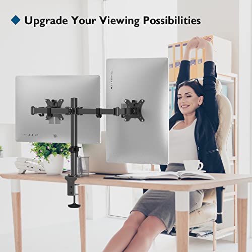 BONTEC 2 Screen PC Monitor Stand for 13-32 Inch Monitors, Height Adjustable PC Monitor Arm, Rotatable and Swivel, Tilt, Maximum Load of 10 kg per arm, 2 Mounting Options, VESA 75/100