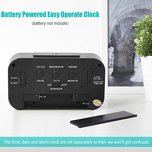 WulaWindy Led Display Digital Alarm Clock Battery Operated Smart Night
