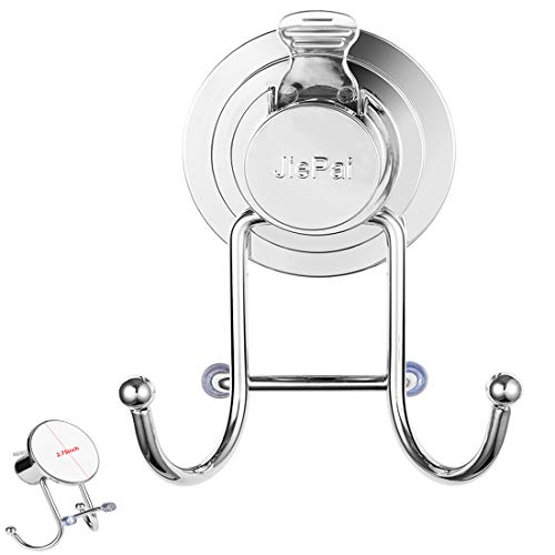 JiePai Suction Cup Towel Hook,Chrome Towel Hook Holder for Bathroom/Kitchen/Door,Stainless Steel Towel Rack Organizer for Towel, Bathrobe,Loofah,Coat,Bags (Suction Cup Towel Hook-Chrome, 1 Pack)