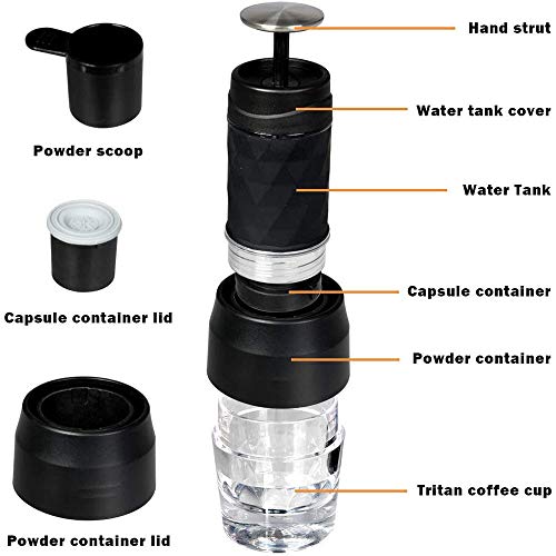 MaSYZBF Tragbare manuelle Espressomaschine, handliche Espressomaschine, tragbare 2-in-1-Kaffeemaschine für Kapseln und… – Bild 4